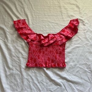SHEIN Pink Floral Ruffle Crop Top